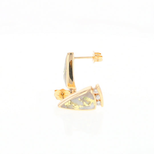 G1 Gold Quartz Earrings Triangle Shape Inlaid Design with .12ctw Diamonds