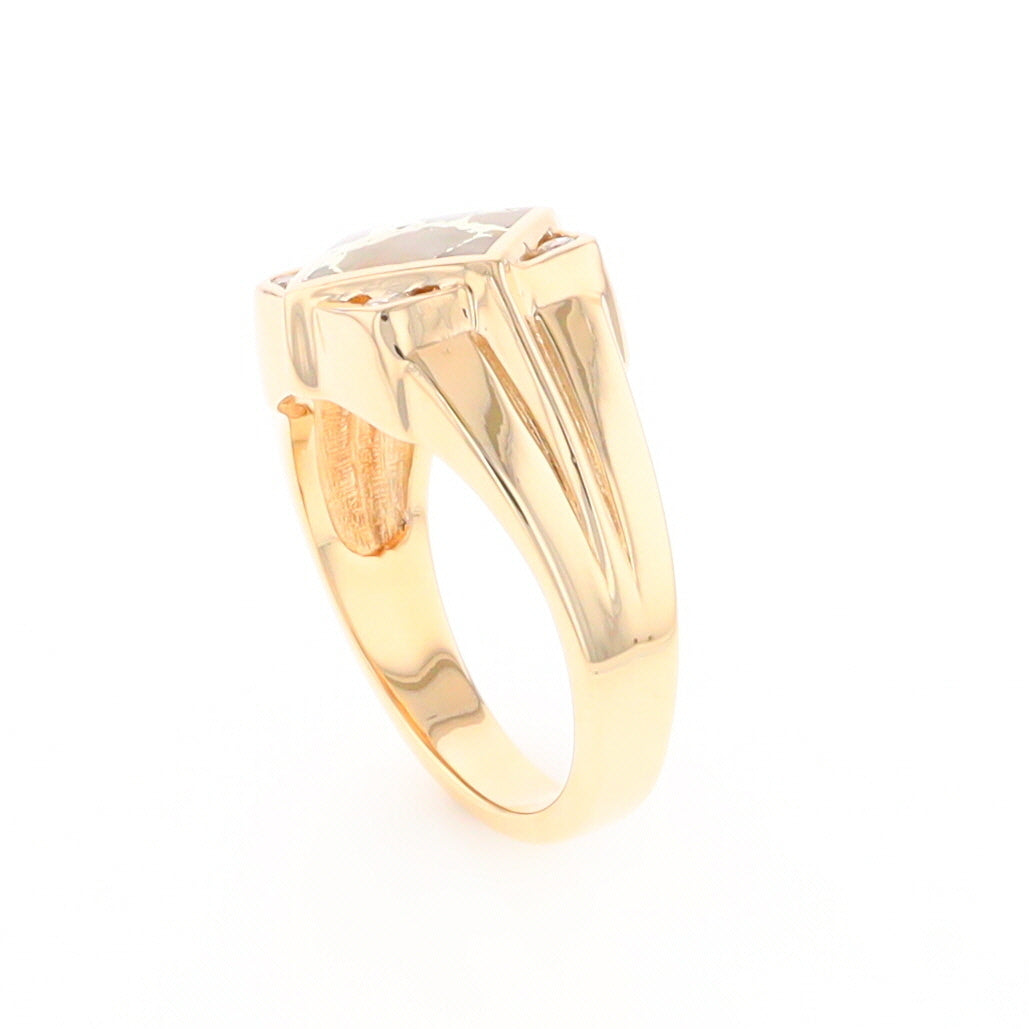 Gold Quartz Mens Ring with Diamond Accents