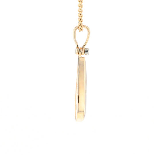 Gold Quartz Necklace Tear Drop Inlaid Pendant with .02ct Diamond