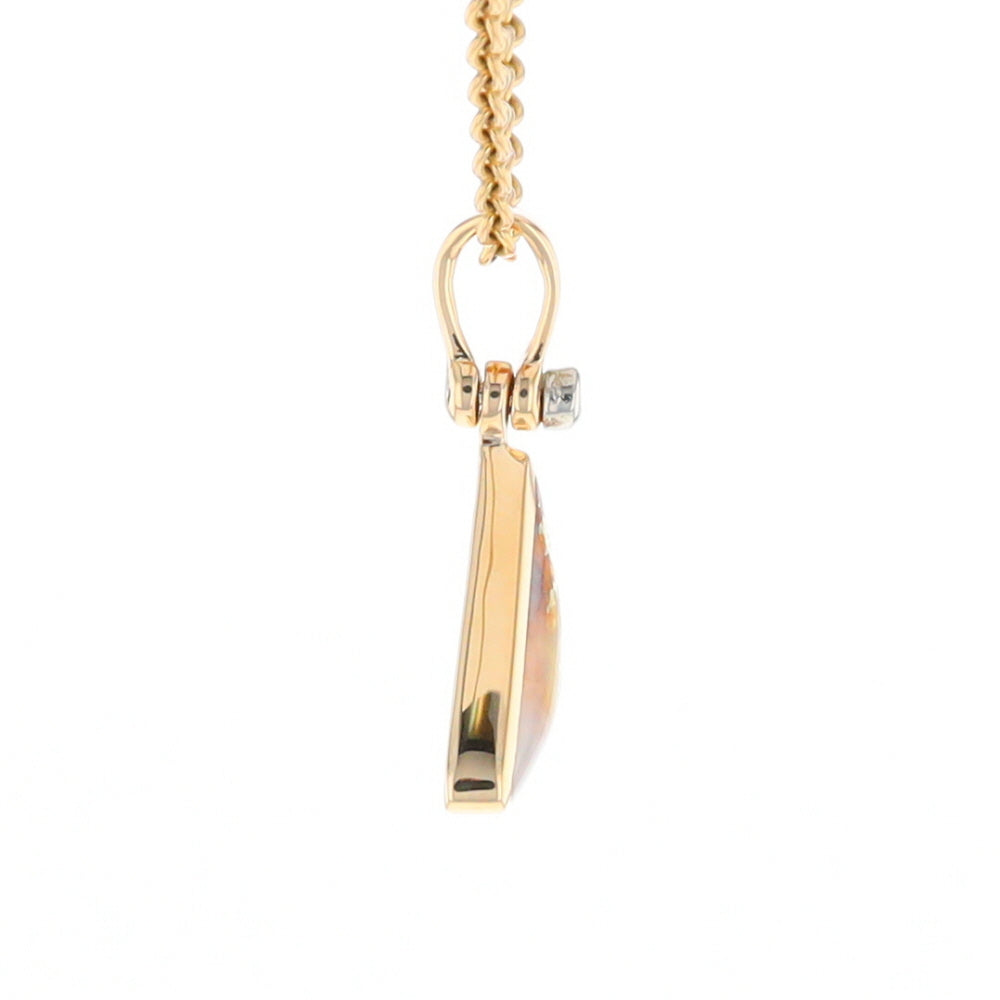 Gold Quartz Necklace Triangle Inlaid Pendant with .02ct Diamond