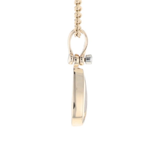 Gold Quartz Pendant Tear Drop Inlaid Design with .02ct Diamond