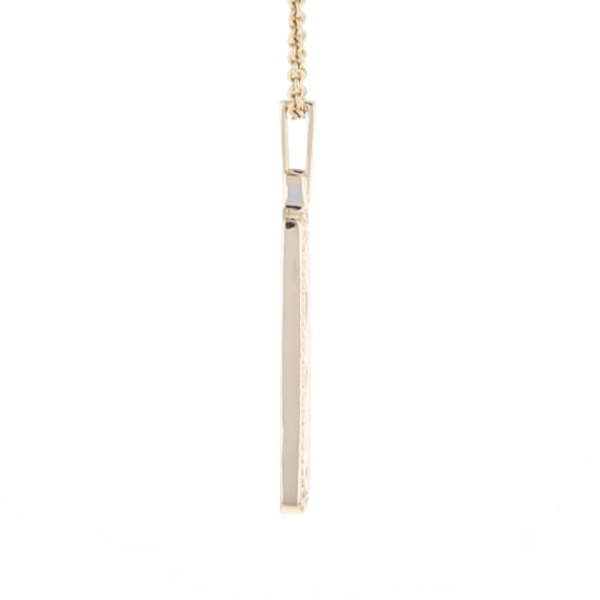 Gold Quartz Necklace, Rectangle Inlaid, .27ctw Diamond Halo Pendant