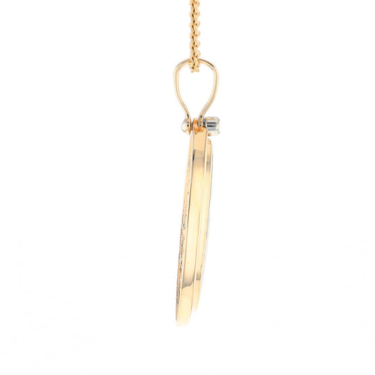 Gold Quartz Necklace .54ctw Halo Diamond Oval Inlaid Pendant