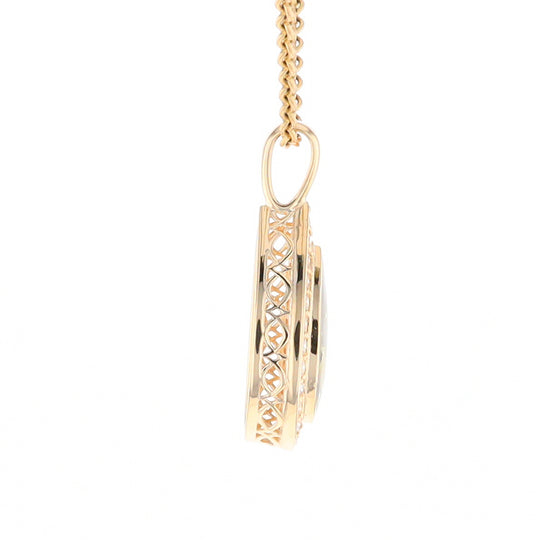 Gold Quartz Pendant Tear Drop Inlaid .42ctw Diamond Halo Design