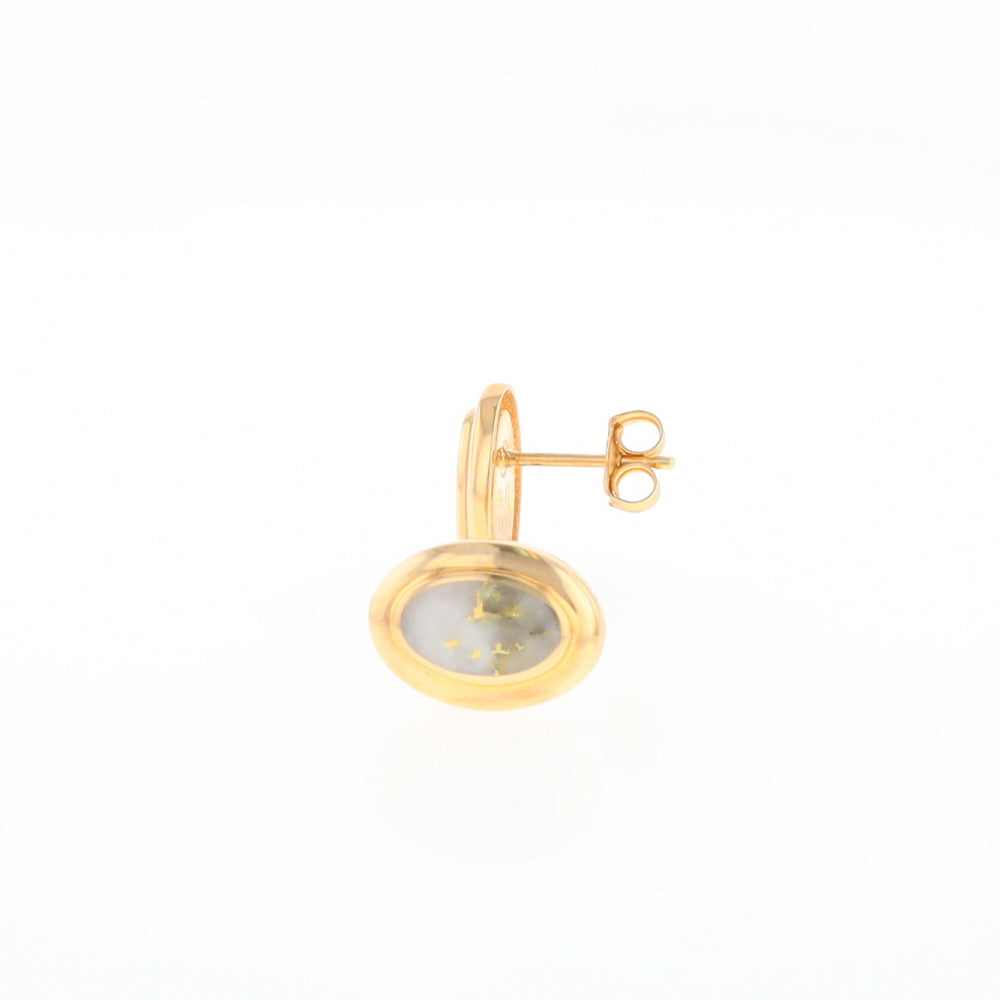 Gold Quartz Earrings Oval Inlaid Design Studs G2