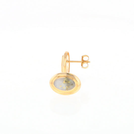 Gold Quartz Earrings Oval Inlaid Design Studs G2