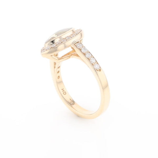 Marquise Gold Quartz Inlaid Ring with 0.65ctw Diamond Halo