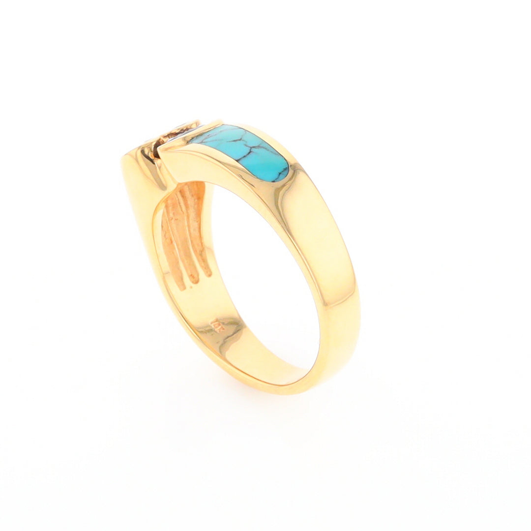 Turquoise Inlaid Ring with Sapphire and 0.23ctw Diamonds