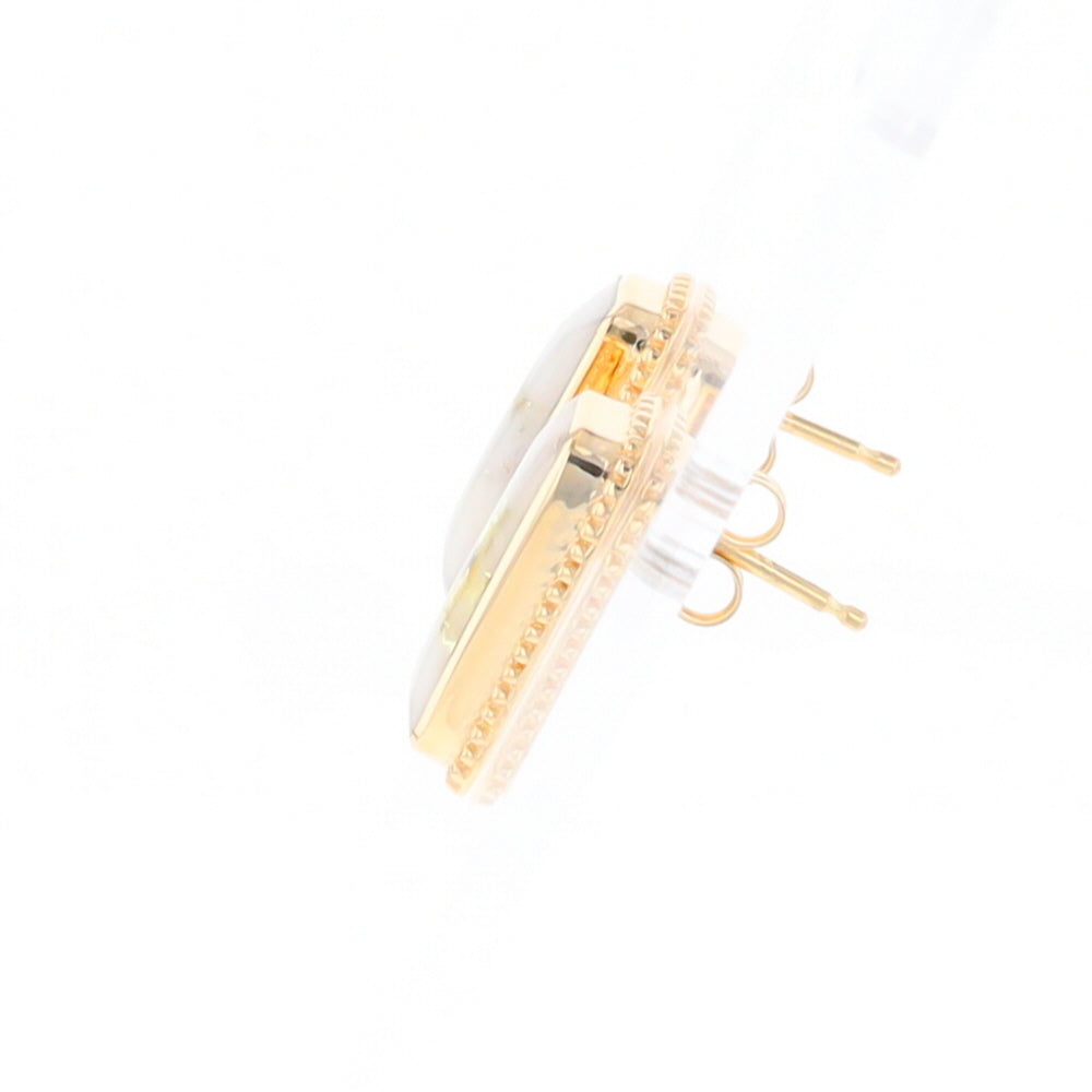 Gold Quartz Earrings Rectangle Inlaid Milgrain Design - G2