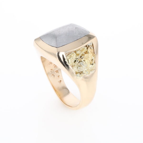 Meteorite Ring Double Side Natural Nuggets Rectangle Inlaid Center