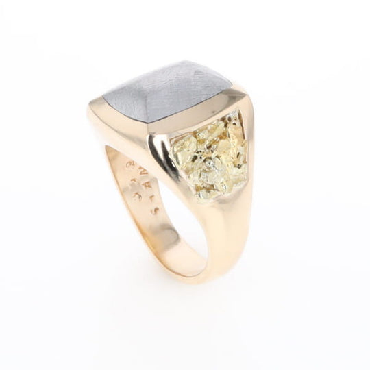 Meteorite Ring Double Side Natural Nuggets Rectangle Inlaid Center