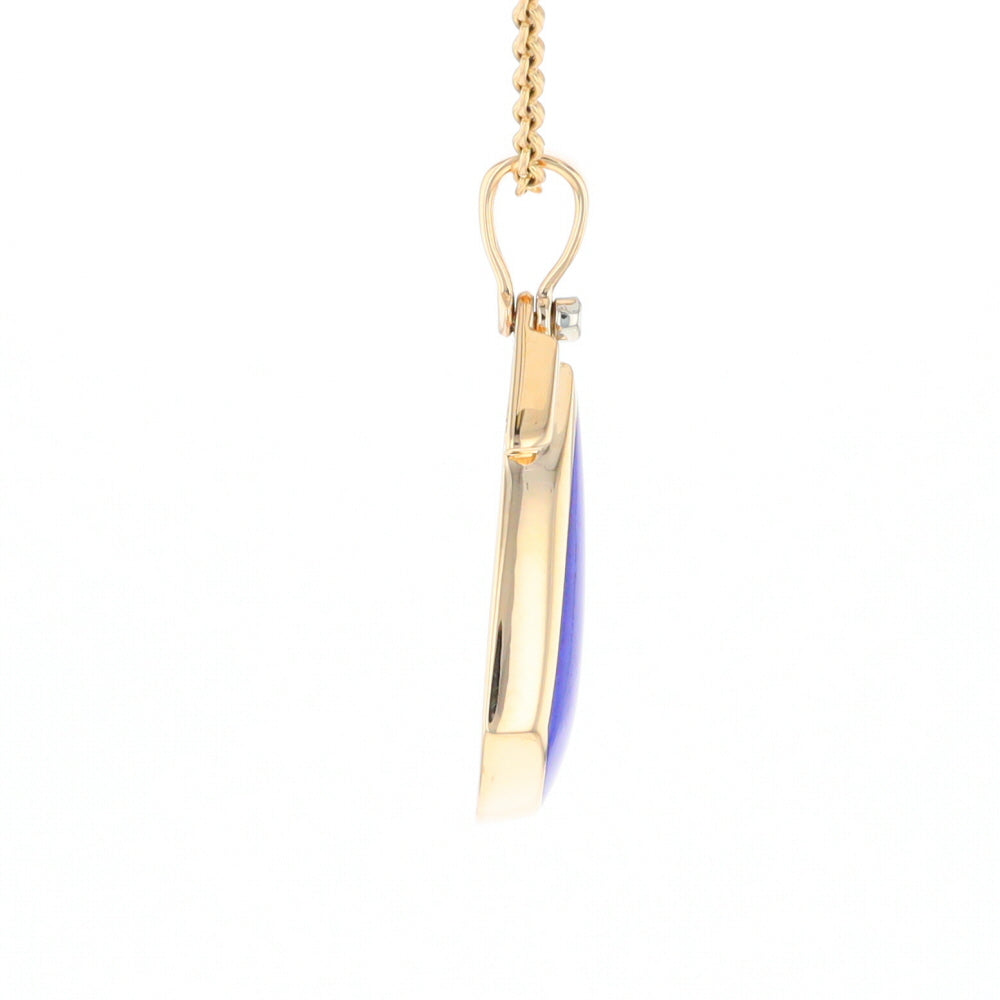 Natural Lapis pendant, tear drop inlaid design, 0.15ctw diamonds