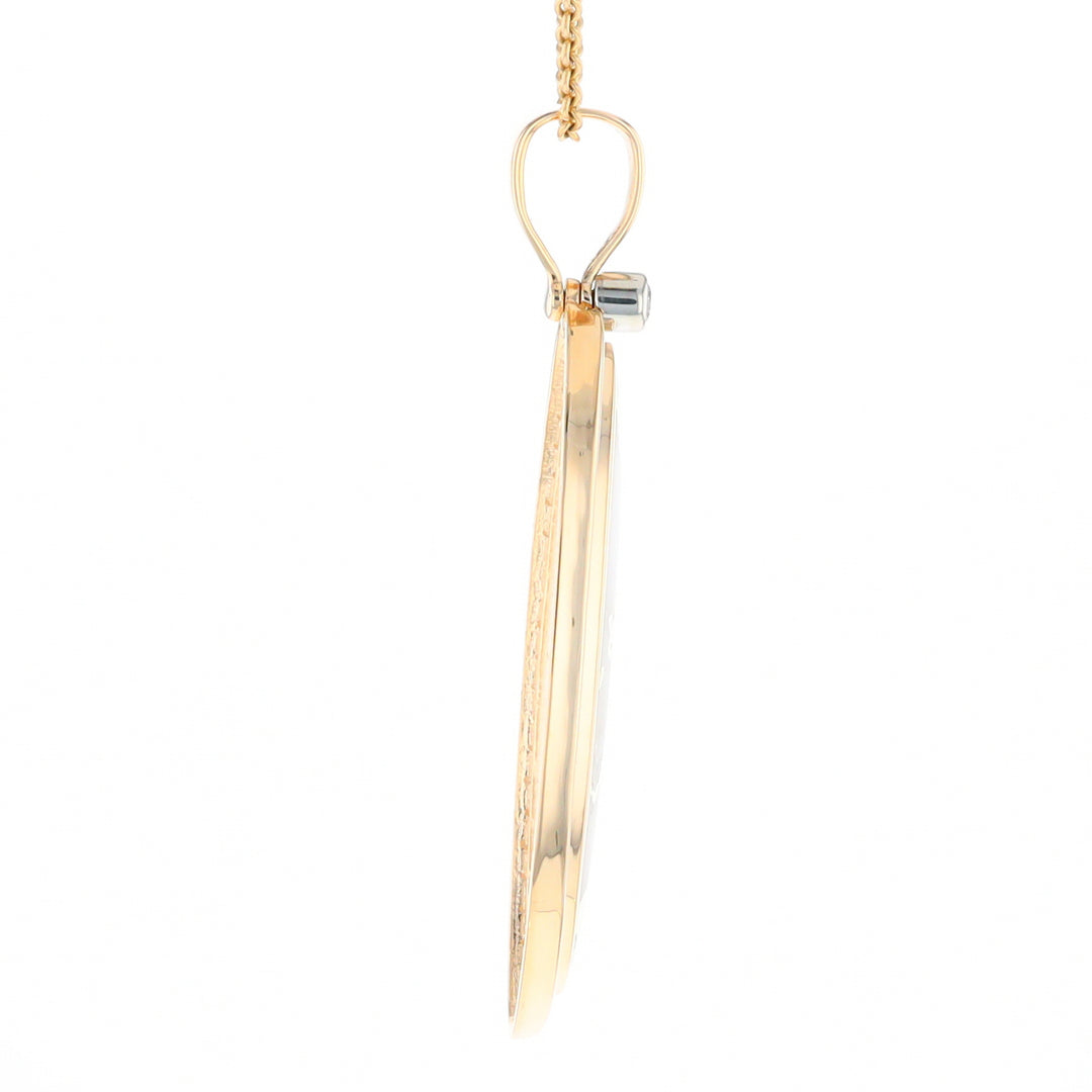 Gold Quartz Necklace 0.96ctw Halo Diamond Oval Inlaid Pendant