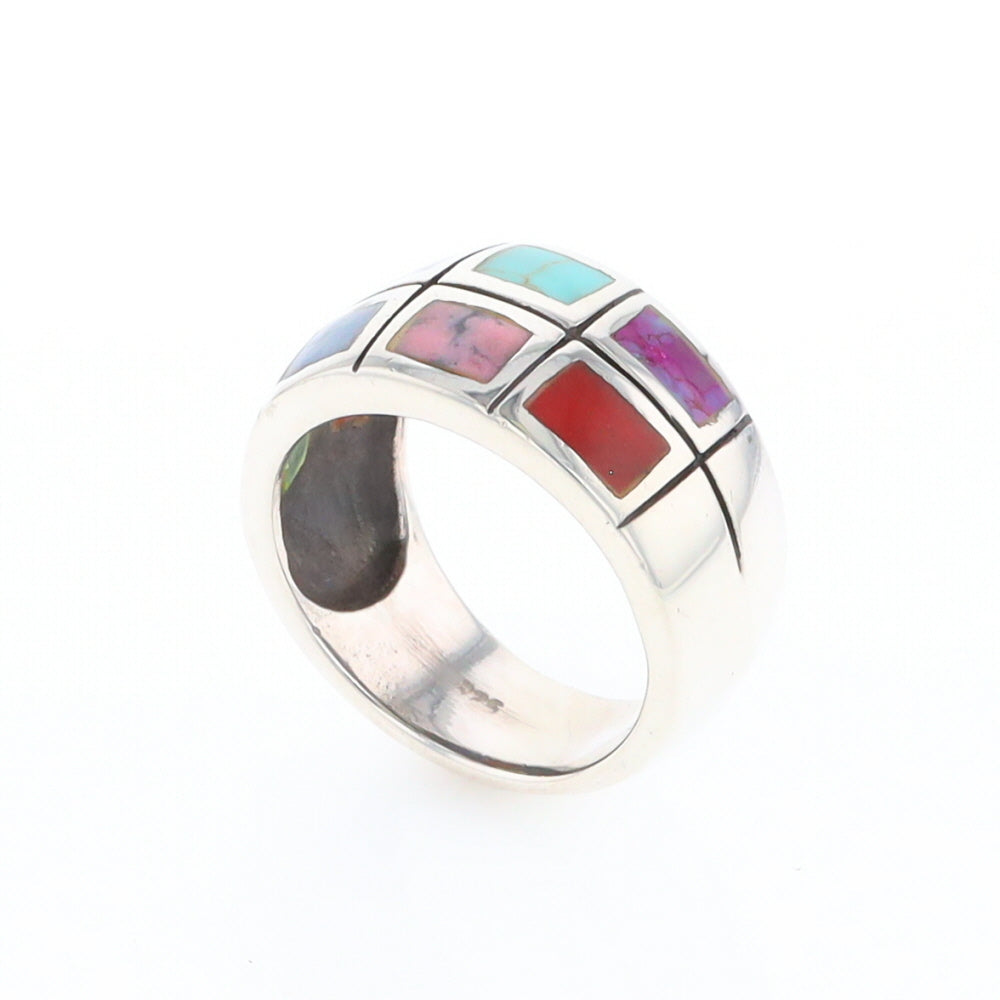 Native Silver Multi Stone Inlaid Ring