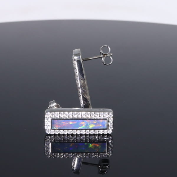 Opal Earrings Rectangle Inlaid with .50ctw Round Diamond Halo Studs