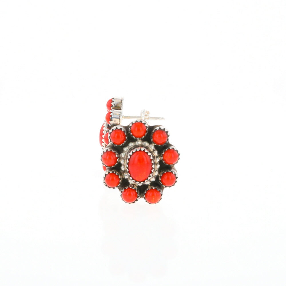 Coral Cluster Flower Stud Earrings