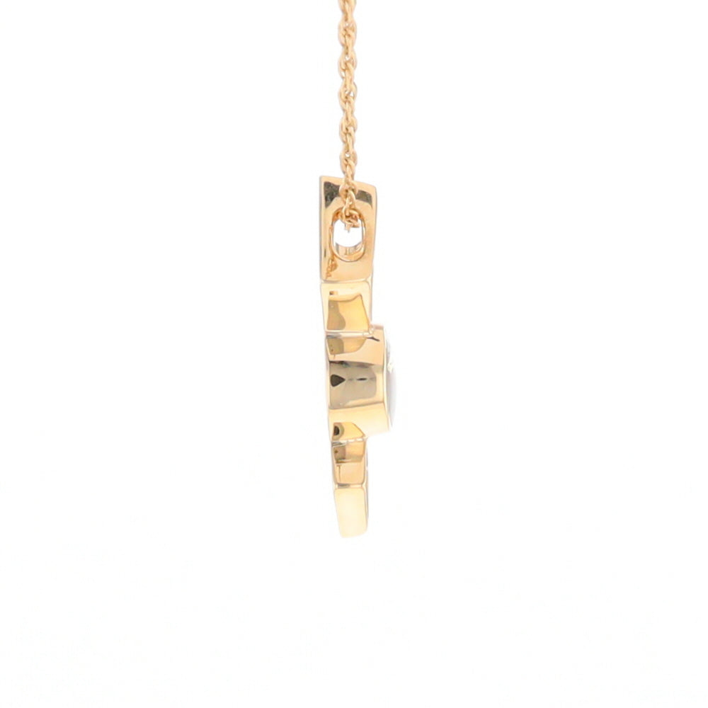 Gold Quartz Round Inlay Double Diamond Design Pendant