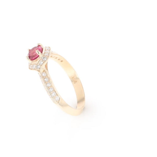 Peaked Halo Pink Tourmaline & Diamond Engagement Ring