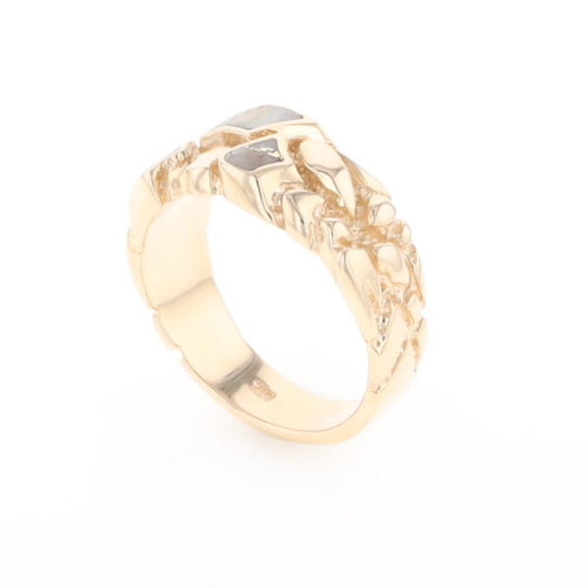 Gold Quartz Ring 3 Section Inlaid Nugget Design Band
