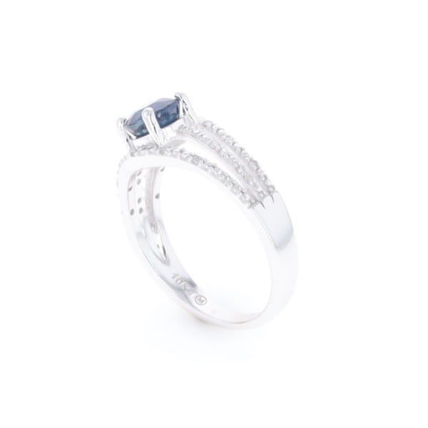 Blue Sapphire Triple Shank Ring With Accent Diamonds