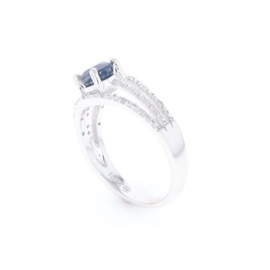Blue Sapphire Triple Shank Ring With Accent Diamonds