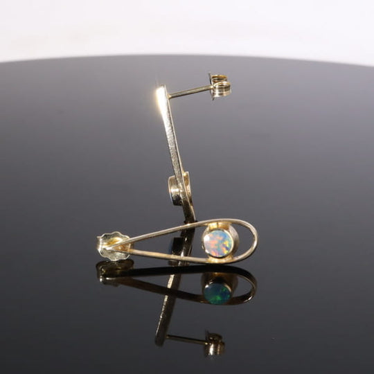 Opal Earrings Round Inlaid Open Tear Drop Design Studs