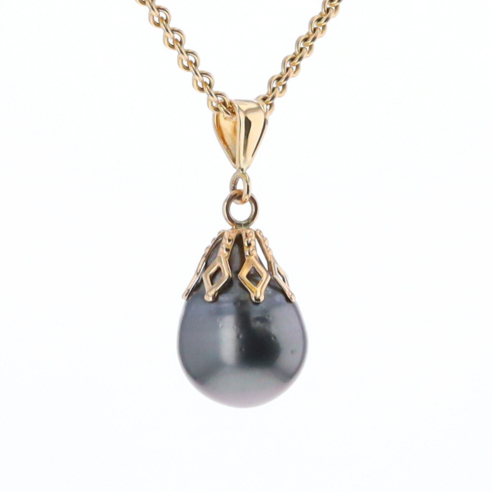 Tahitian Black Pearl Gold Crowned Pendant
