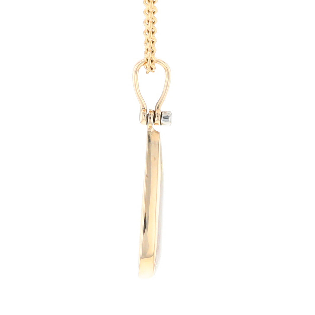 Gold Quartz Necklace Tear Drop Inlaid Pendant with .02ct Diamond