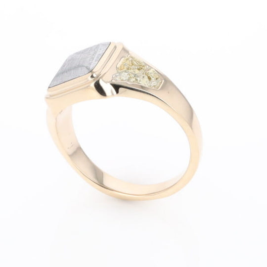 Meteorite Ring Square Inlaid Center Design with Natural Nugget Sides
