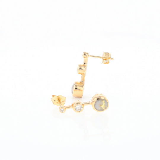Gold Quartz Round Inlay with Diamond Accents Stud Earrings G2