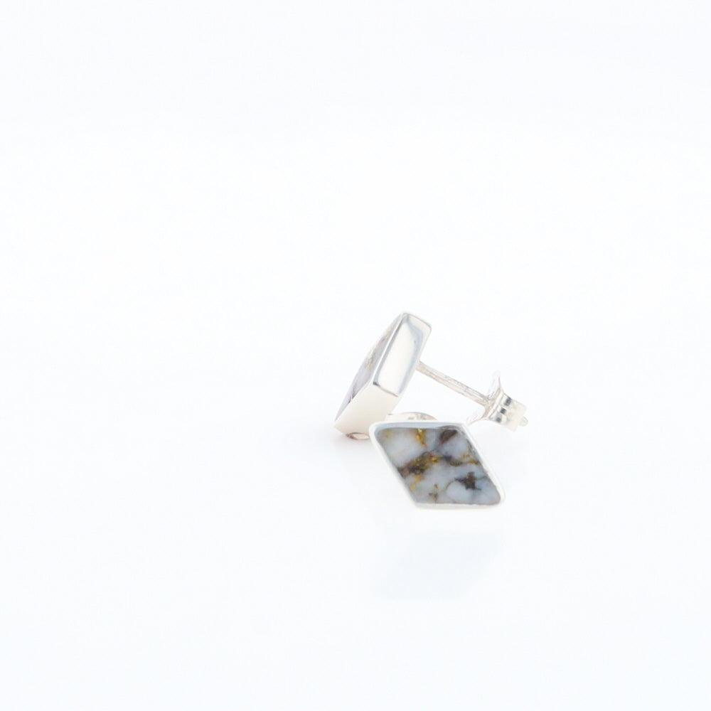 Sterling Silver Gold Quartz Inlaid Diamond Stud Earrings - G3