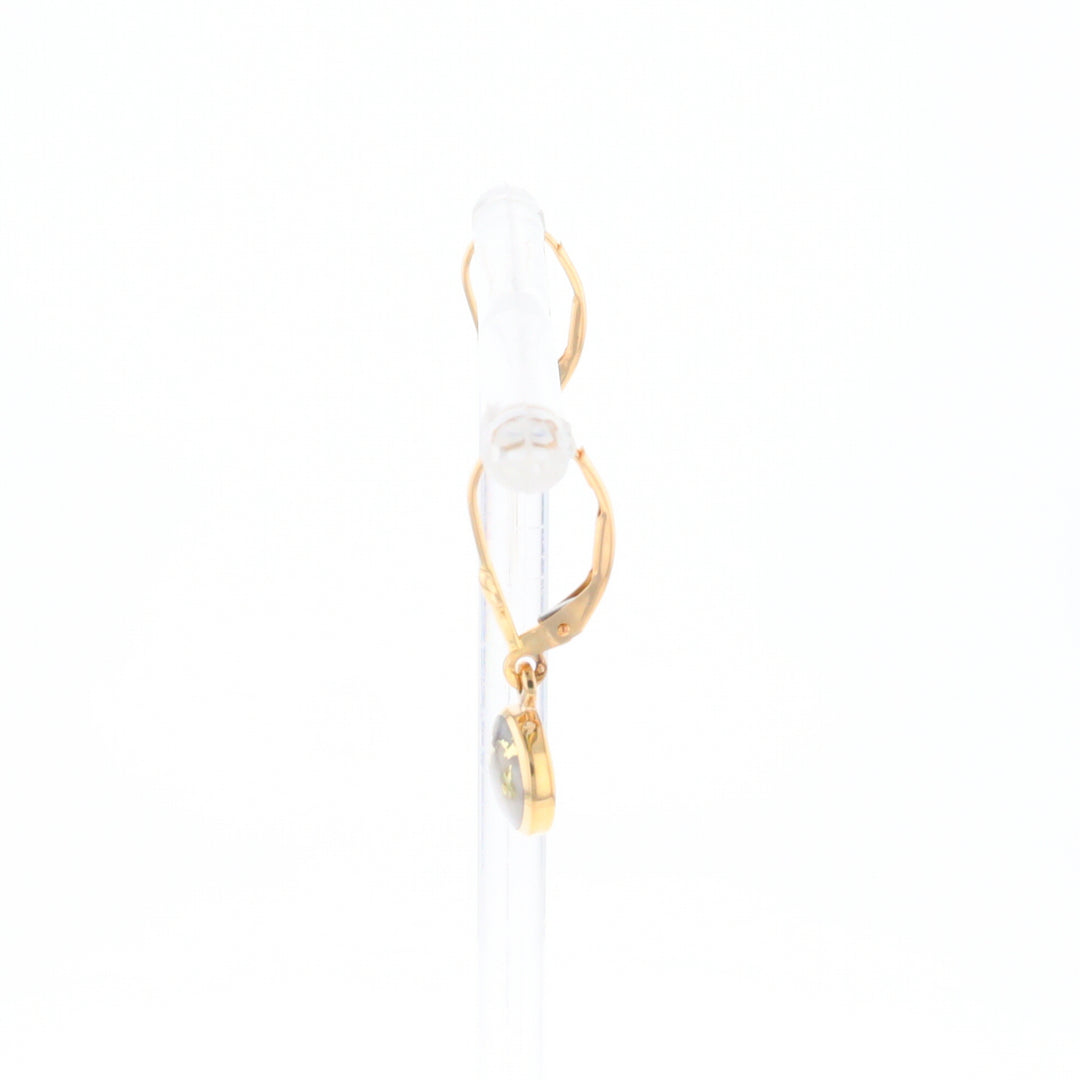 Gold Quartz Earrings Round Inlaid Design Lever Backs