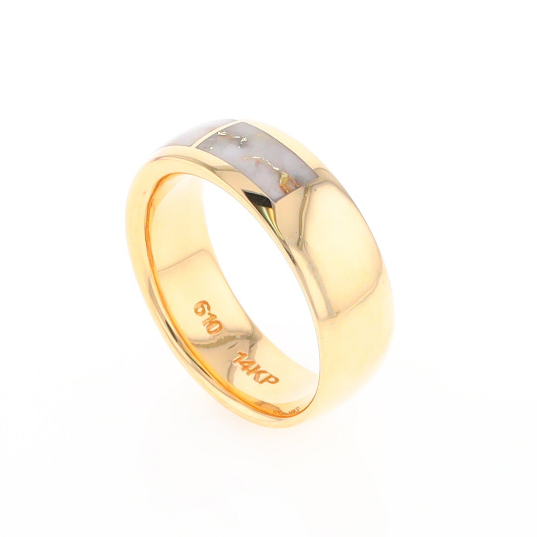 Gold Quartz Ring 3 Section Rectangle Inlaid Design Band