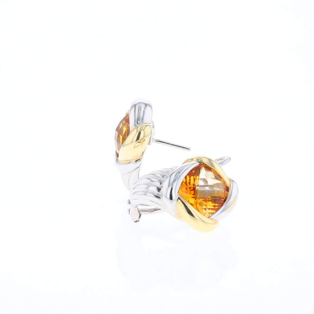 Two-Tone Checkerboard Citrine Earrings