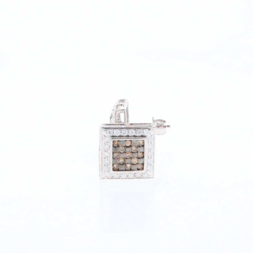 Square White & Chocolate Diamond Earrings