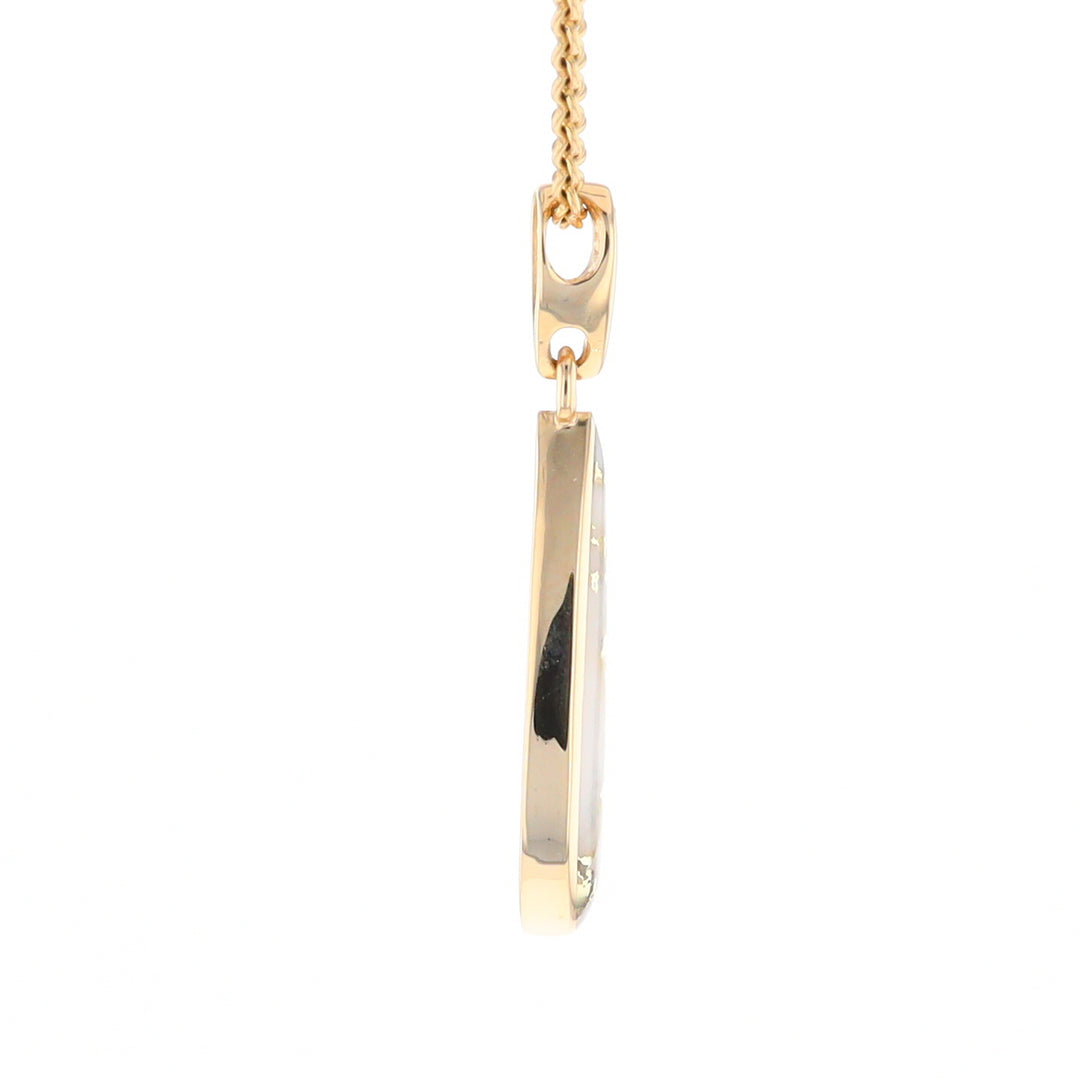 Gold Quartz Pendant Tear Drop Inlaid Design G2