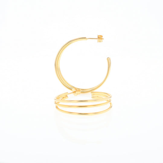 Three Bar Gold Hoop Earrings