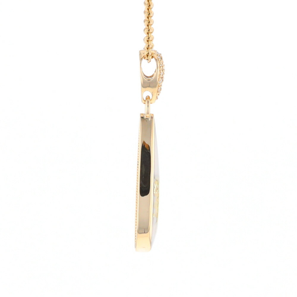 Gold Quartz Necklace, Tear Drop Inlaid Design with 0.11ctw Diamond Pave Pendant G2