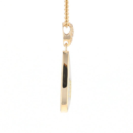 Gold Quartz Necklace, Tear Drop Inlaid Design with 0.11ctw Diamond Pave Pendant G2