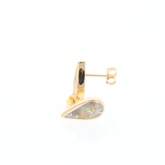Gold Quartz Earrings Tear Drop Inlaid Studs