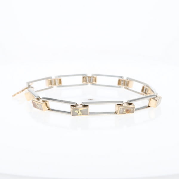 Gold Quartz Bracelet Rectangle Link Inlaid with Toggle Clasp G2
