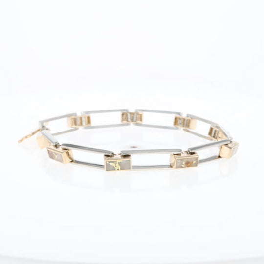 Gold Quartz Bracelet Rectangle Link Inlaid with Toggle Clasp G2