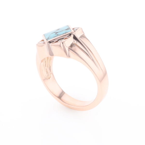 Natural Turquoise ring diamond shape inlaid design with .16ctw round diamonds
