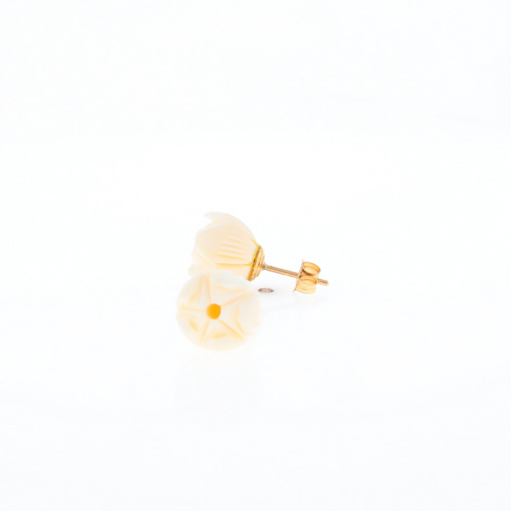 Carved Ivory Flower Stud Earrings