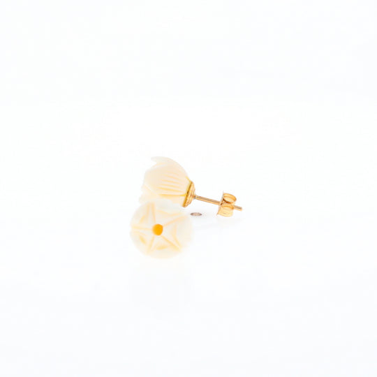 Carved Ivory Flower Stud Earrings