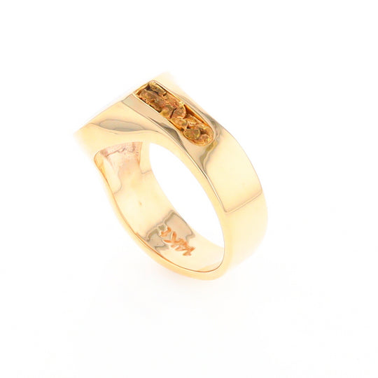 Oval Gold Quartz Inlaid Ring with Natural Gold Nuggets G2 Quality