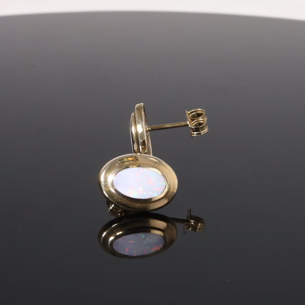 Opal Earrings Oval Inlaid Design Studs