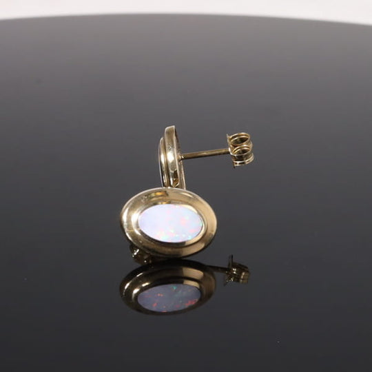 Opal Earrings Oval Inlaid Design Studs