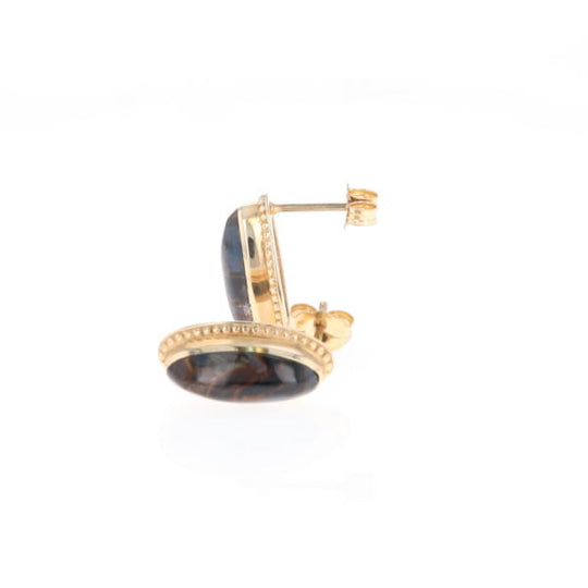 Natural pietersite oval inlaid milgrain earrings