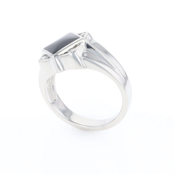Natural onyx ring diamond shape inlaid design with .16ctw round diamonds